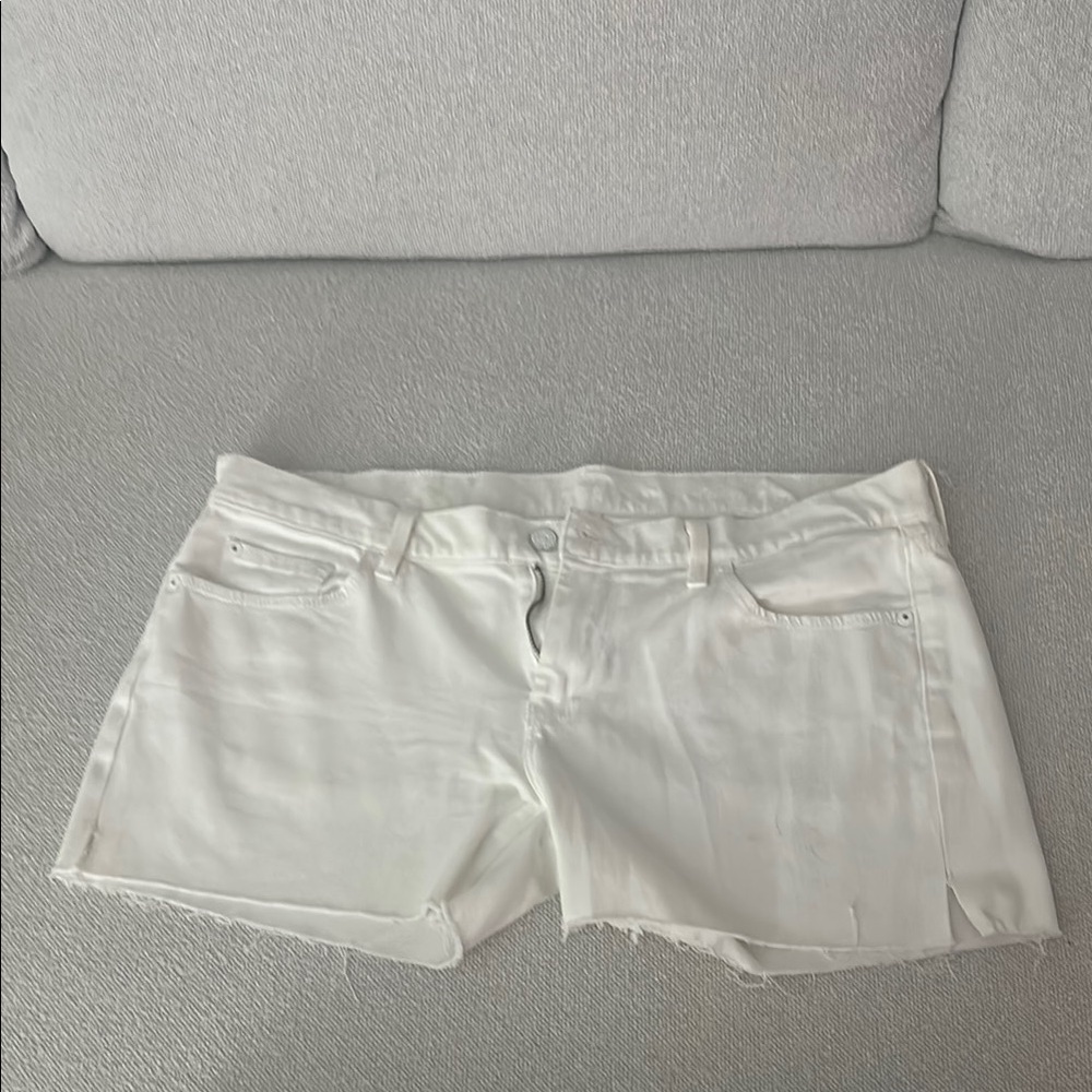 7 For All Mankind White Jean Shorts Distressed Cutoff